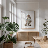 Botanique Beauty II by Cheryl Warrick. shown as a print in a natural wood frame in a dining room. Available as a archival giclee rolled canvas, fine art paper, or poster print. SKU 86953h.