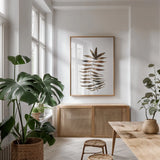 Botanique Beauty III by Cheryl Warrick. shown as a print in a natural wood frame in a dining room. Available as a archival giclee rolled canvas, fine art paper, or poster print. SKU 86954h.