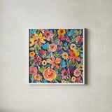 Breezy Petals I by Cheryl Warrick. Shown in a crisp white glass frame for a clean and minimalist style. Available as an archival giclee rolled canvas, fine art paper, or poster print. SKU 84796a.