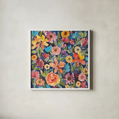 Breezy Petals I by Cheryl Warrick. Shown in a crisp white glass frame for a clean and minimalist style. Available as an archival giclee rolled canvas, fine art paper, or poster print. SKU 84796a.
