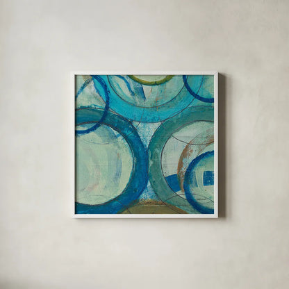 Circle Play II Crop by Cheryl Warrick. Shown in a crisp white glass frame for a clean and minimalist style. Available as an archival giclee rolled canvas, fine art paper, or poster print. SKU 29391a.