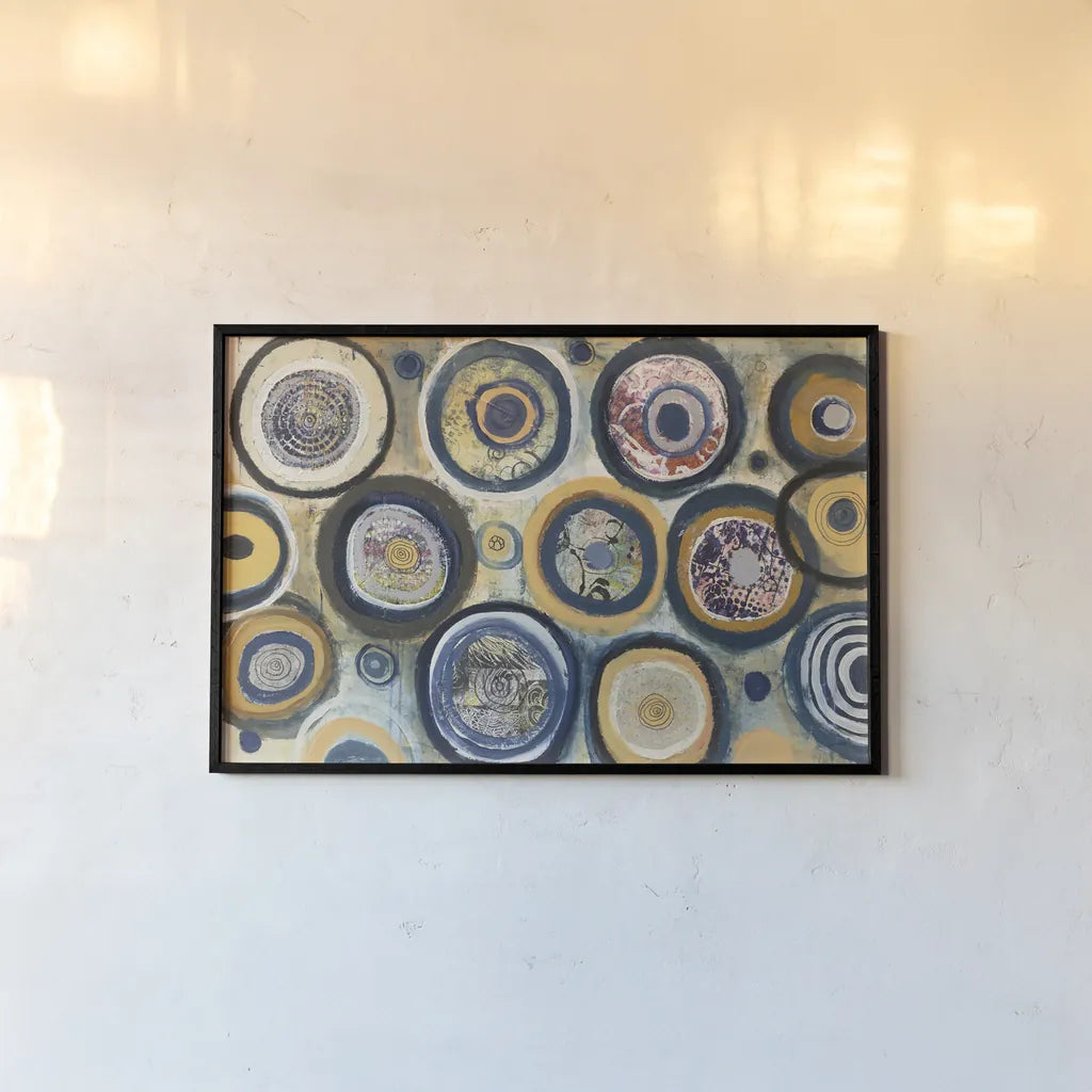 Circle Song by Cheryl Warrick. shown as a paper print in a black flame. Available as a archival giclee rolled canvas, fine art paper, or poster print. SKU 25872i.