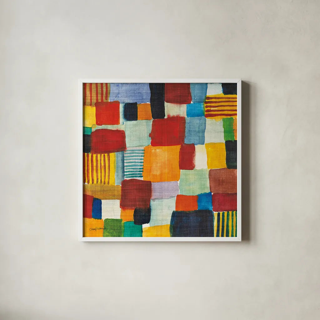 City Block I by Cheryl Warrick. Shown in a crisp white glass frame for a clean and minimalist style. Available as an archival giclee rolled canvas, fine art paper, or poster print. SKU 37795a.