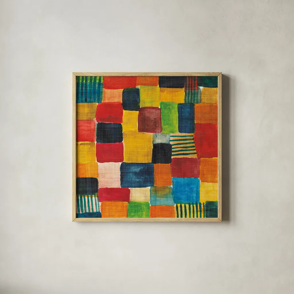 City Block II by Cheryl Warrick. Shown in a natural wood glass frame for a timeless modern aesthetic. Available as an archival giclee rolled canvas, fine art paper, or poster print. SKU 37796a.