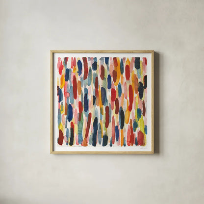 Colorful Patterns IX by Cheryl Warrick. Shown in a natural wood glass frame for a timeless modern aesthetic. Available as an archival giclee rolled canvas, fine art paper, or poster print. SKU 77641a.