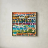 Colorful Patterns V Crop I by Cheryl Warrick. Shown in a natural wood glass frame for a timeless modern aesthetic. Available as an archival giclee rolled canvas, fine art paper, or poster print. SKU 54687a.