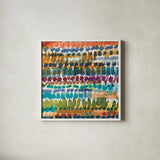 Colorful Patterns V Crop I by Cheryl Warrick. Shown in a crisp white glass frame for a clean and minimalist style. Available as an archival giclee rolled canvas, fine art paper, or poster print. SKU 54687a.