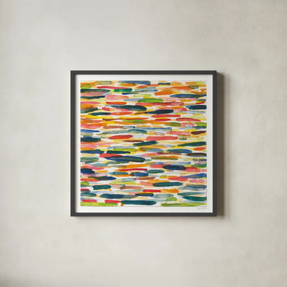Colorful Patterns X by Cheryl Warrick. Shown in a sleek black glass frame for a contemporary gallery look. Available as an archival giclee rolled canvas, fine art paper, or poster print. SKU 77642a.