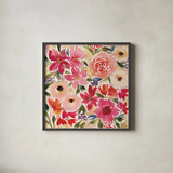 Cottage Garden by Cheryl Warrick. Shown in a sleek black glass frame for a contemporary gallery look. Available as an archival giclee rolled canvas, fine art paper, or poster print. SKU 78387a.