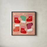Cozy Cheer III by Cheryl Warrick. Shown in a sleek black glass frame for a contemporary gallery look. Available as an archival giclee rolled canvas, fine art paper, or poster print. SKU 104053a.