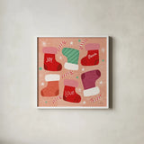 Cozy Cheer III by Cheryl Warrick. Shown in a crisp white glass frame for a clean and minimalist style. Available as an archival giclee rolled canvas, fine art paper, or poster print. SKU 104053a.