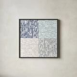 Cross Current Square Up Cool by Cheryl Warrick. Shown in a sleek black glass frame for a contemporary gallery look. Available as an archival giclee rolled canvas, fine art paper, or poster print. SKU 56960a.