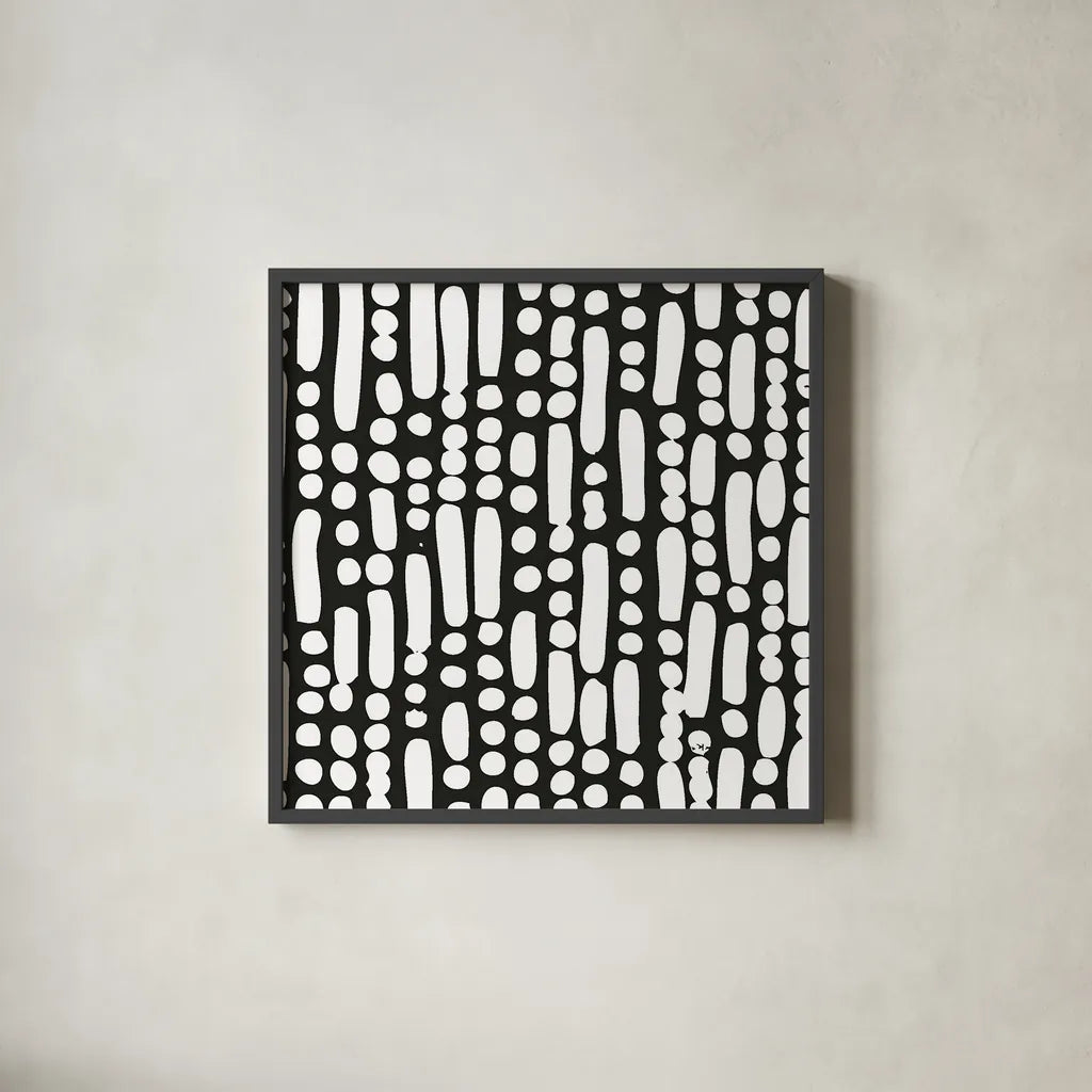 Cross Current Square Up I BW by Cheryl Warrick. Shown in a sleek black glass frame for a contemporary gallery look. Available as an archival giclee rolled canvas, fine art paper, or poster print. SKU 25304a.
