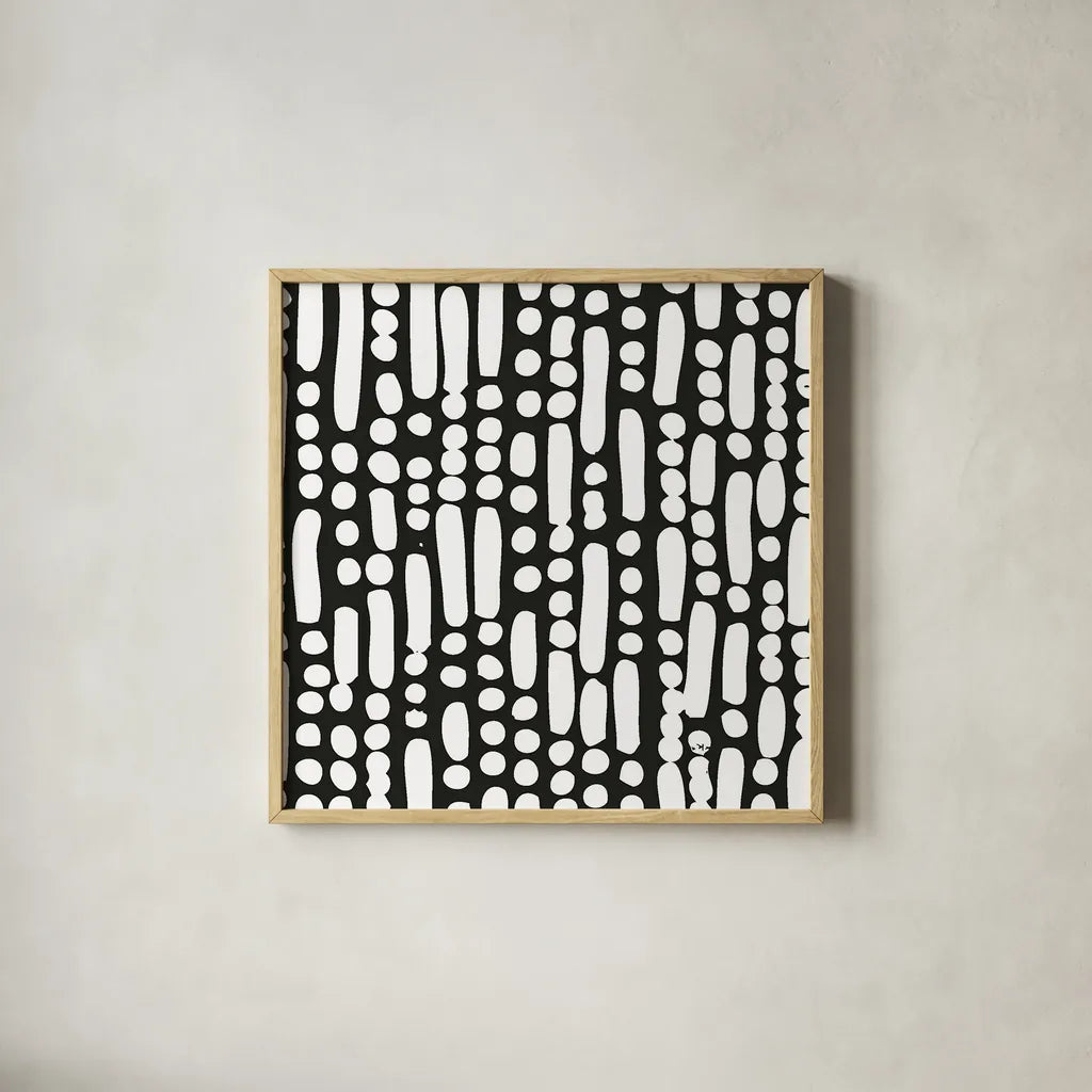 Cross Current Square Up I BW by Cheryl Warrick. Shown in a natural wood glass frame for a timeless modern aesthetic. Available as an archival giclee rolled canvas, fine art paper, or poster print. SKU 25304a.