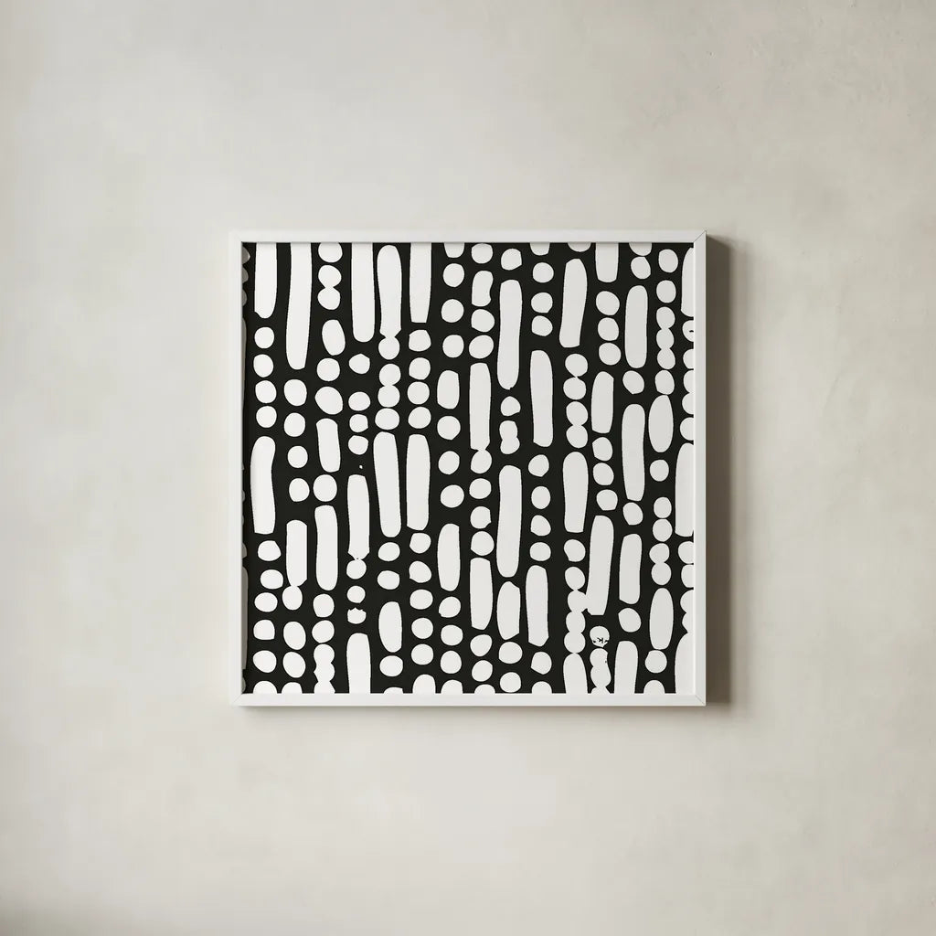 Cross Current Square Up I BW by Cheryl Warrick. Shown in a crisp white glass frame for a clean and minimalist style. Available as an archival giclee rolled canvas, fine art paper, or poster print. SKU 25304a.