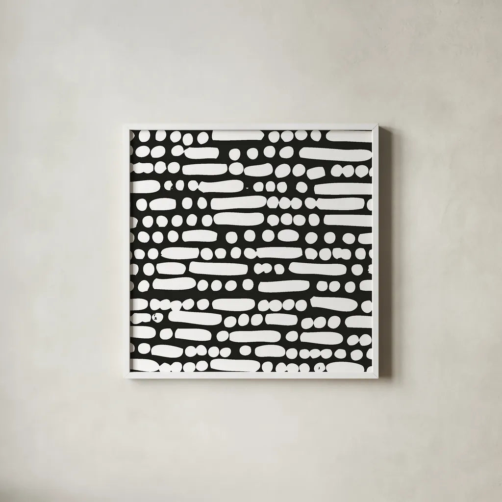 Cross Current Square Up II BW by Cheryl Warrick. Shown in a crisp white glass frame for a clean and minimalist style. Available as an archival giclee rolled canvas, fine art paper, or poster print. SKU 25305a.