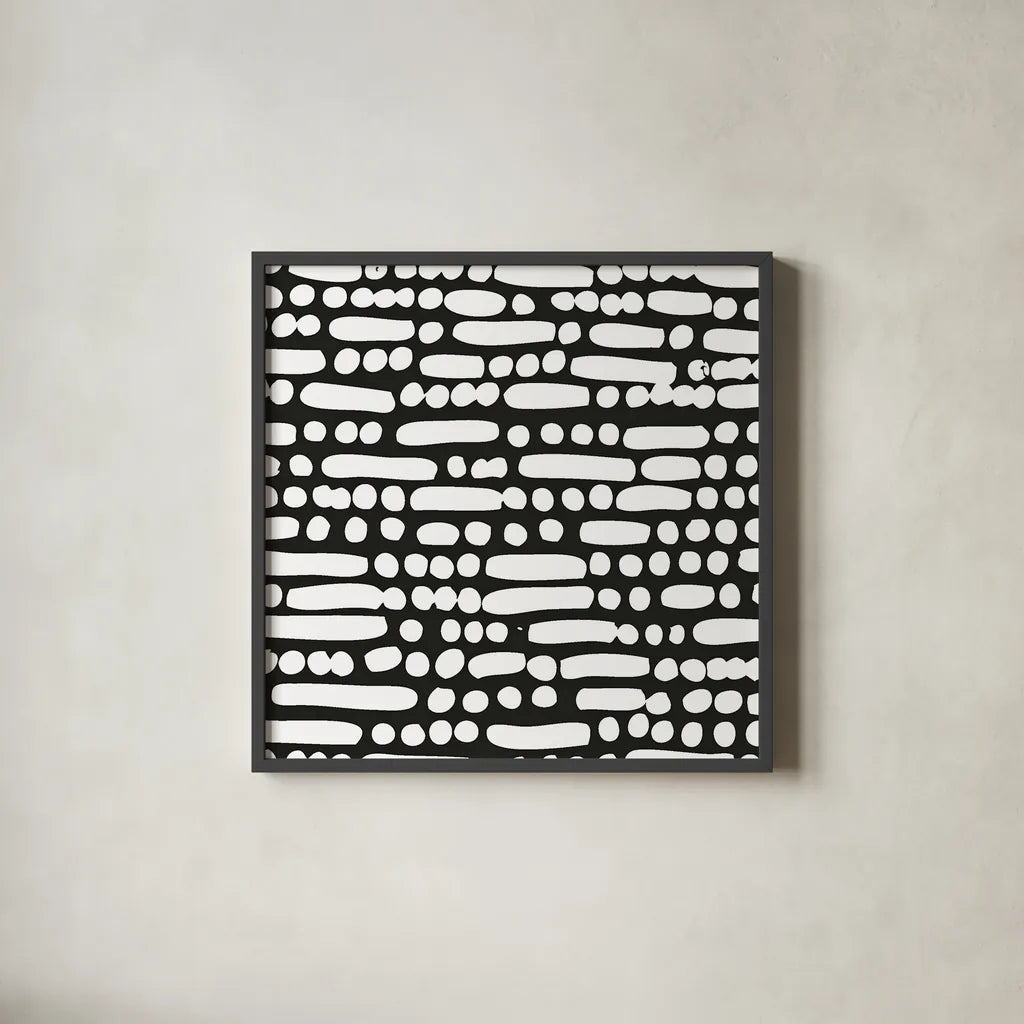Cross Current Square Up III BW by Cheryl Warrick. Shown in a sleek black glass frame for a contemporary gallery look. Available as an archival giclee rolled canvas, fine art paper, or poster print. SKU 25306a.