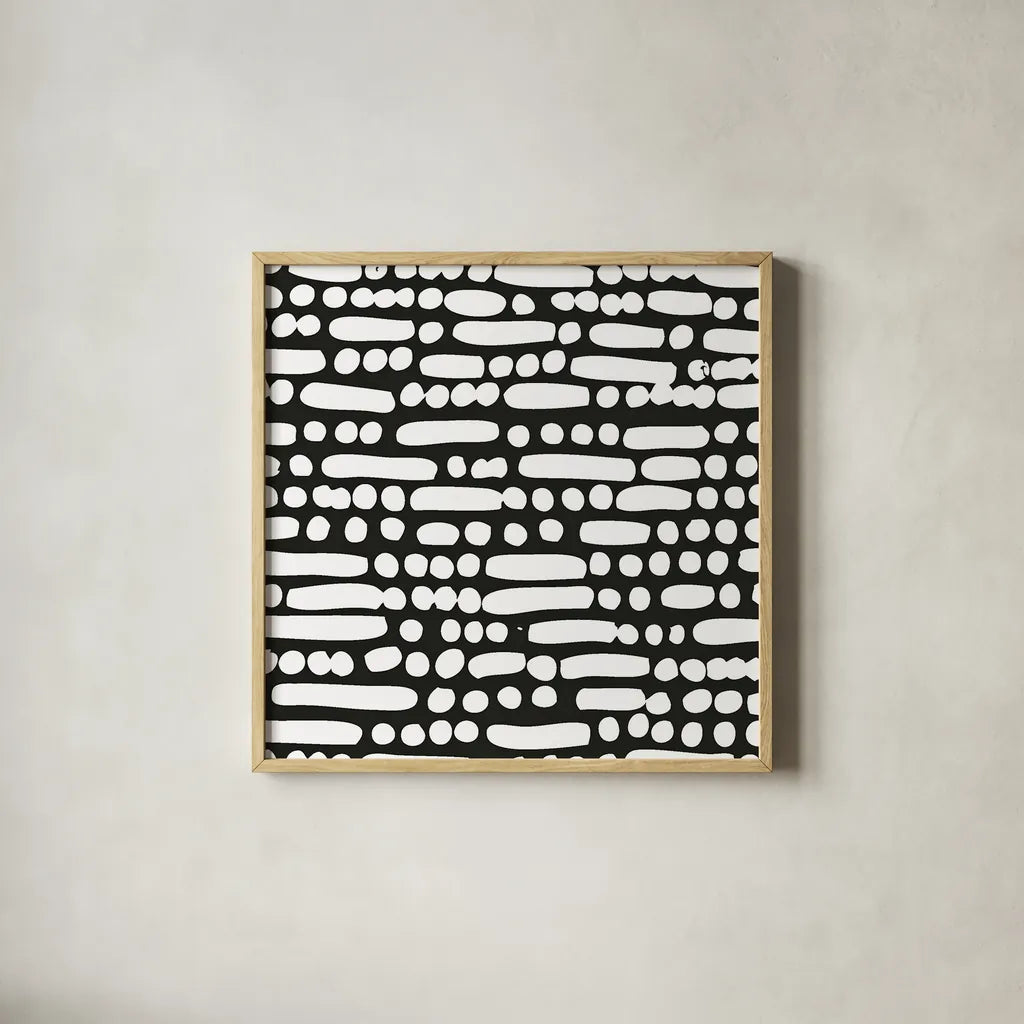 Cross Current Square Up III BW by Cheryl Warrick. Shown in a natural wood glass frame for a timeless modern aesthetic. Available as an archival giclee rolled canvas, fine art paper, or poster print. SKU 25306a.