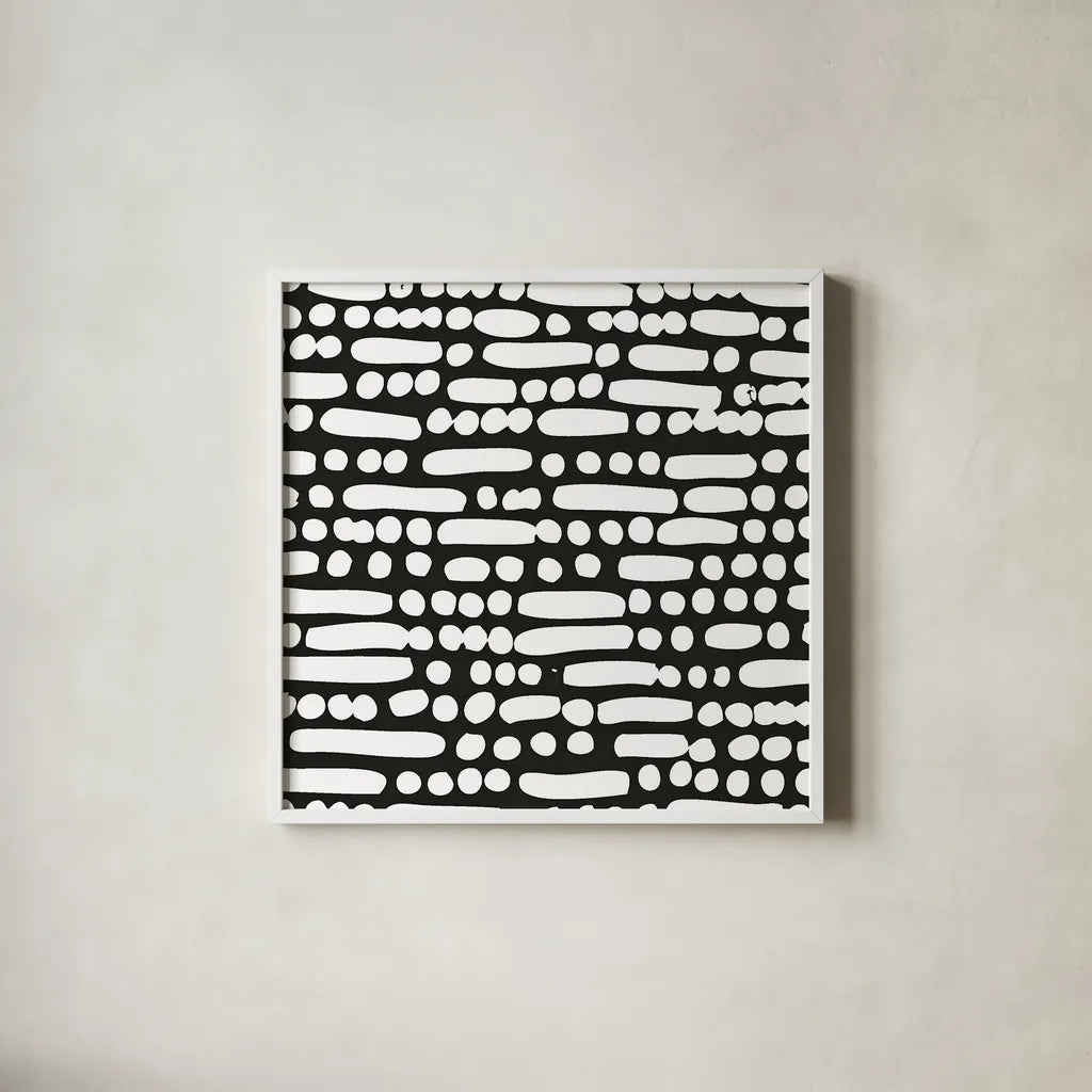 Cross Current Square Up III BW by Cheryl Warrick. Shown in a crisp white glass frame for a clean and minimalist style. Available as an archival giclee rolled canvas, fine art paper, or poster print. SKU 25306a.