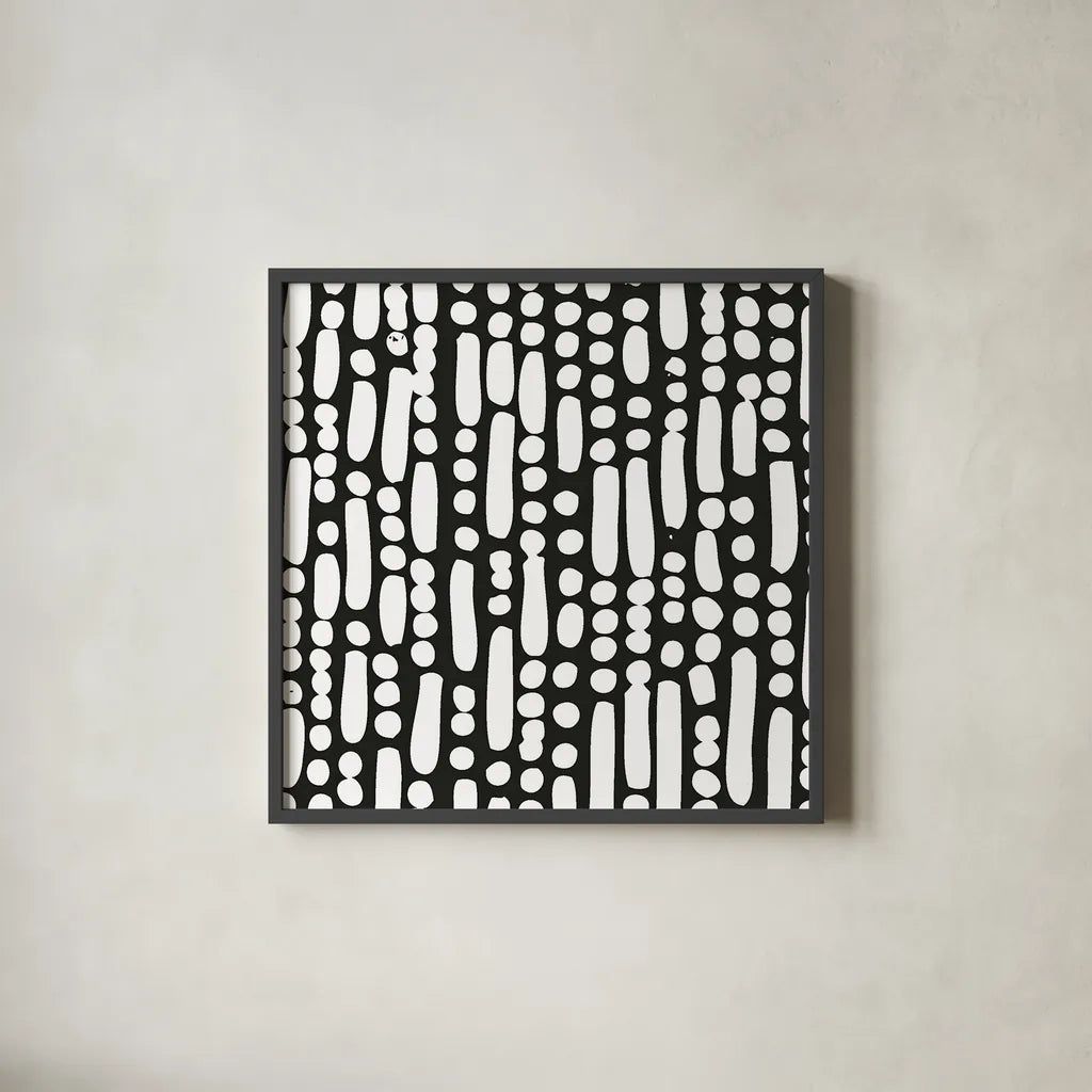 Cross Current Square Up IV BW by Cheryl Warrick. Shown in a sleek black glass frame for a contemporary gallery look. Available as an archival giclee rolled canvas, fine art paper, or poster print. SKU 25307a.