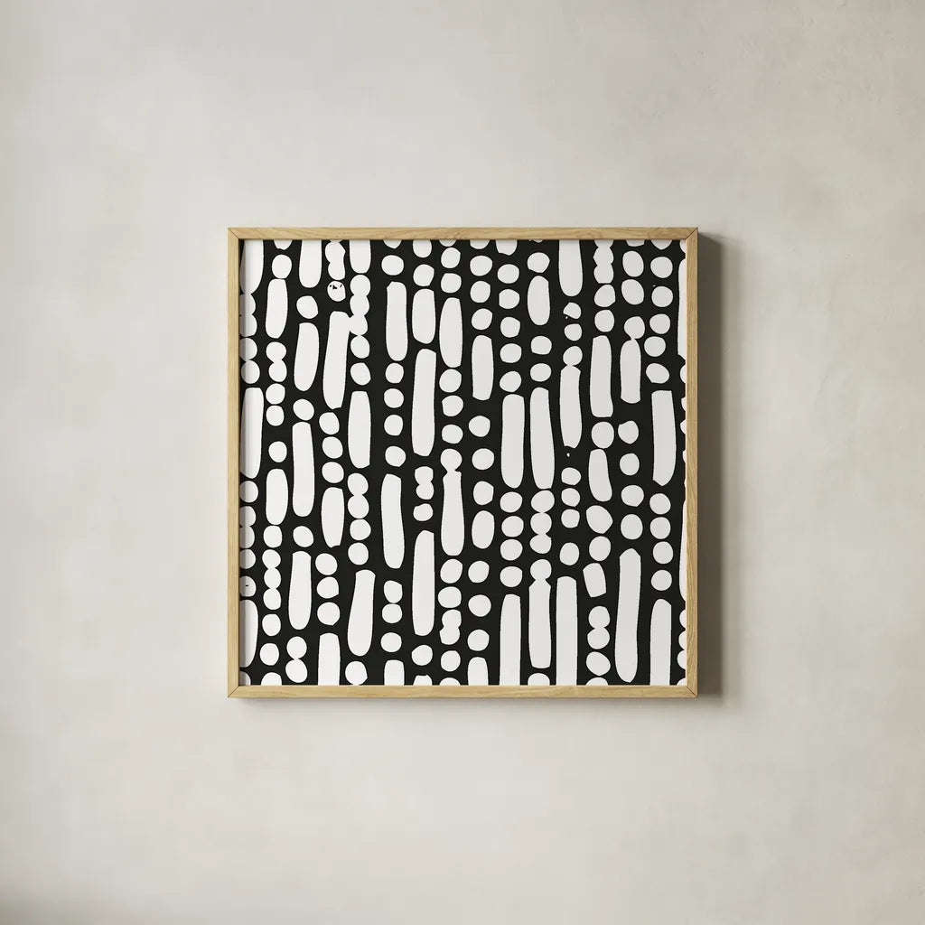 Cross Current Square Up IV BW by Cheryl Warrick. Shown in a natural wood glass frame for a timeless modern aesthetic. Available as an archival giclee rolled canvas, fine art paper, or poster print. SKU 25307a.