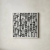 Cross Current Square Up IV BW by Cheryl Warrick. Shown in a crisp white glass frame for a clean and minimalist style. Available as an archival giclee rolled canvas, fine art paper, or poster print. SKU 25307a.