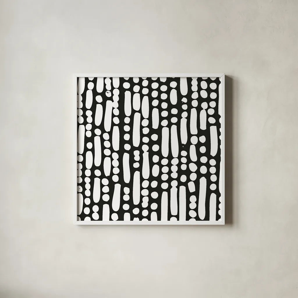 Cross Current Square Up IV BW by Cheryl Warrick. Shown in a crisp white glass frame for a clean and minimalist style. Available as an archival giclee rolled canvas, fine art paper, or poster print. SKU 25307a.