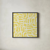 Cross Current Yellow Elegant by Cheryl Warrick. Shown in a sleek black glass frame for a contemporary gallery look. Available as an archival giclee rolled canvas, fine art paper, or poster print. SKU 38202a.