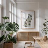 Deep Woods I by Cheryl Warrick. shown as a print in a natural wood frame in a dining room. Available as a archival giclee rolled canvas, fine art paper, or poster print. SKU 86950h.