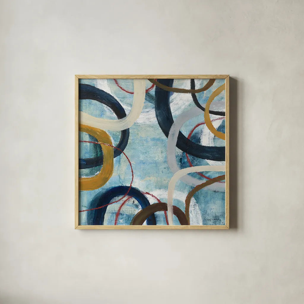 Dwell I by Cheryl Warrick. Shown in a natural wood glass frame for a timeless modern aesthetic. Available as an archival giclee rolled canvas, fine art paper, or poster print. SKU 17735a.
