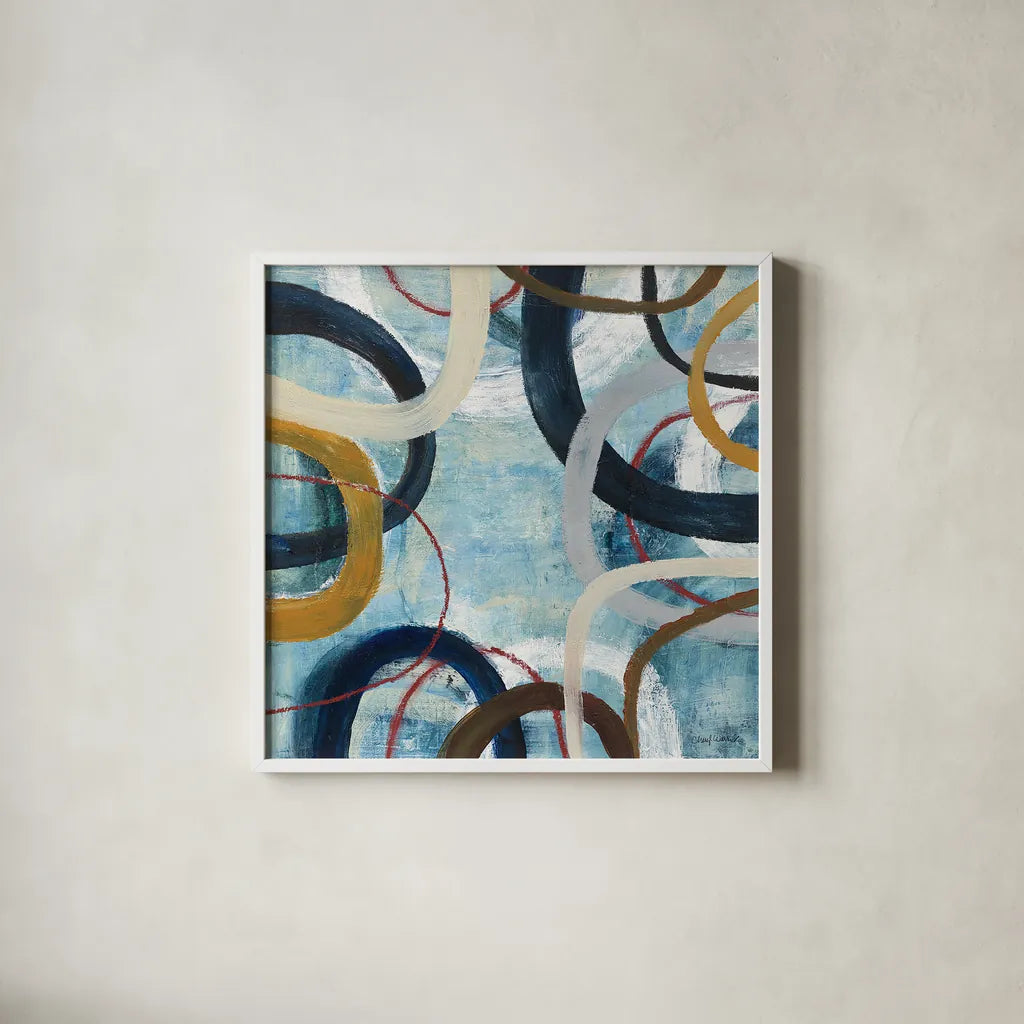 Dwell I by Cheryl Warrick. Shown in a crisp white glass frame for a clean and minimalist style. Available as an archival giclee rolled canvas, fine art paper, or poster print. SKU 17735a.