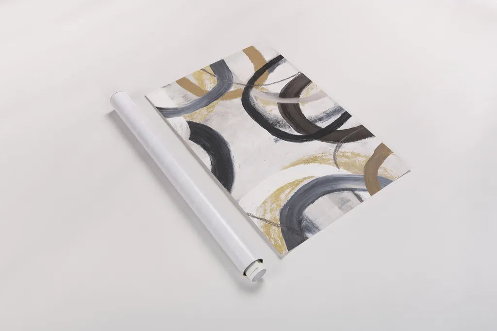 Dwell I Gold Neutral Crop by Cheryl Warrick. shown as a rolled paper print. Available as archival giclee rolled canvas, fine art paper, or poster print. SKU 77621h.