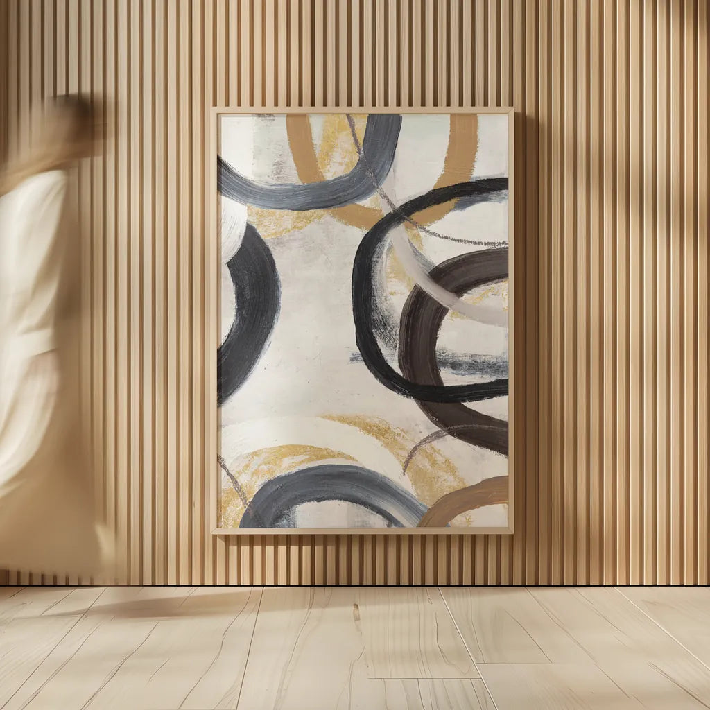 Dwell I Gold Neutral Crop by Cheryl Warrick. shown as over sized large wall art. Available as an archival giclee rolled canvas, fine art paper, or poster print. SKU 77621h.