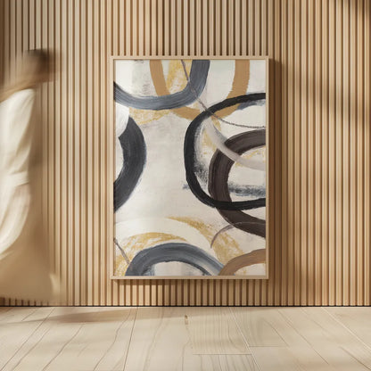 Dwell I Gold Neutral Crop by Cheryl Warrick. shown as over sized large wall art. Available as an archival giclee rolled canvas, fine art paper, or poster print. SKU 77621h.
