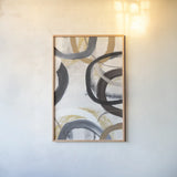 Dwell I Gold Neutral Crop by Cheryl Warrick. shown as a paper print in a natural frame. Available as a archival giclee rolled canvas, fine art paper, or poster print. SKU 77621h.