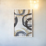 Dwell I Gold Neutral Crop by Cheryl Warrick. shown as a paper print in a white frame. Available as a archival giclee rolled canvas, fine art paper, or poster print. SKU 77621h.
