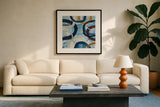 Dwell II by Cheryl Warrick. Displayed in a glass frame with matte in a clean modern living room. Available as an archival giclee rolled canvas, fine art paper, or poster print. SKU 17736a.