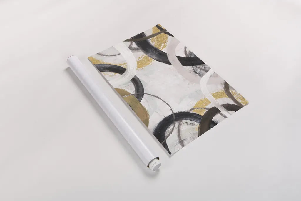 Dwell II Gold Neutral Crop by Cheryl Warrick. shown as a rolled paper print. Available as archival giclee rolled canvas, fine art paper, or poster print. SKU 77622h.