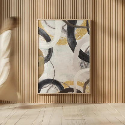 Dwell II Gold Neutral Crop by Cheryl Warrick. shown as over sized large wall art. Available as an archival giclee rolled canvas, fine art paper, or poster print. SKU 77622h.