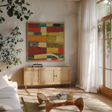 Eileen IV by Cheryl Warrick. Shown in a natural wood frame in a cozy modern living room. Available as an archival giclee rolled canvas, fine art paper, or poster print. SKU 37800a.