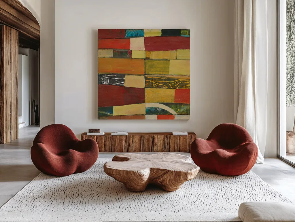 Eileen IV by Cheryl Warrick. Shown as extra-large giant wall art in a modern living room. Available as an archival giclee rolled canvas, fine art paper, or poster print. SKU 37800a.