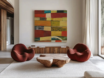 Eileen IV by Cheryl Warrick. Shown as extra-large giant wall art in a modern living room. Available as an archival giclee rolled canvas, fine art paper, or poster print. SKU 37800a.