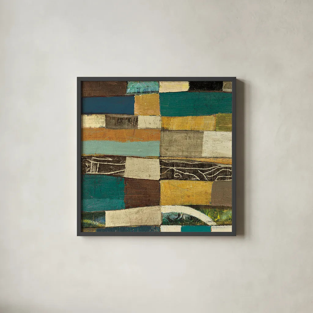 Eileen IV Blue by Cheryl Warrick. Shown in a sleek black glass frame for a contemporary gallery look. Available as an archival giclee rolled canvas, fine art paper, or poster print. SKU 15830a.