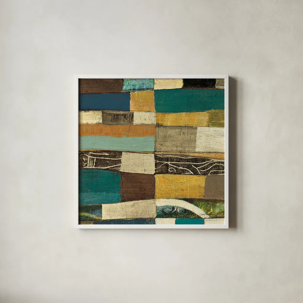 Eileen IV Blue by Cheryl Warrick. Shown in a crisp white glass frame for a clean and minimalist style. Available as an archival giclee rolled canvas, fine art paper, or poster print. SKU 15830a.