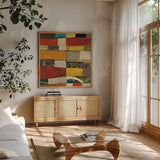 Eileen IV v2 by Cheryl Warrick. Shown in a natural wood frame in a cozy modern living room. Available as an archival giclee rolled canvas, fine art paper, or poster print. SKU 37803a.