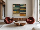 Eileen V Blue by Cheryl Warrick. Shown as extra-large giant wall art in a modern living room. Available as an archival giclee rolled canvas, fine art paper, or poster print. SKU 15831a.