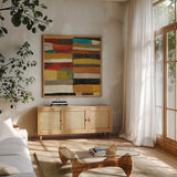 Eileen V v2 by Cheryl Warrick. Shown in a natural wood frame in a cozy modern living room. Available as an archival giclee rolled canvas, fine art paper, or poster print. SKU 37802a.