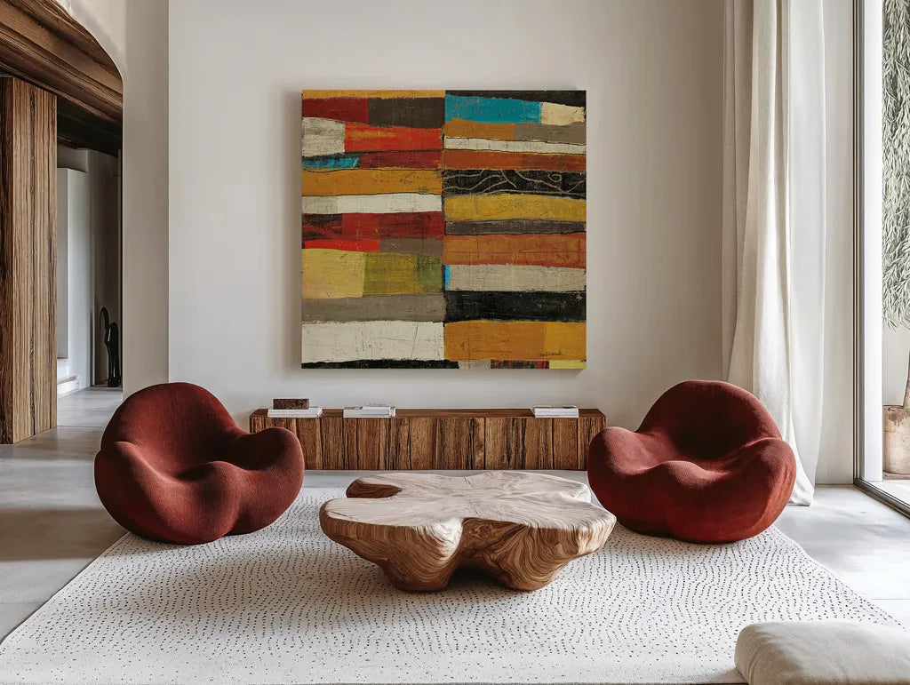 Eileen V v2 by Cheryl Warrick. Shown as extra-large giant wall art in a modern living room. Available as an archival giclee rolled canvas, fine art paper, or poster print. SKU 37802a.