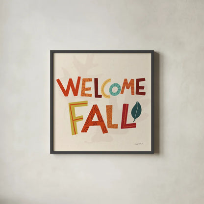 Fall Fun II by Cheryl Warrick. Shown in a sleek black glass frame for a contemporary gallery look. Available as an archival giclee rolled canvas, fine art paper, or poster print. SKU 93045a.