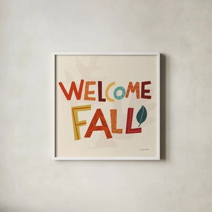Fall Fun II by Cheryl Warrick. Shown in a crisp white glass frame for a clean and minimalist style. Available as an archival giclee rolled canvas, fine art paper, or poster print. SKU 93045a.